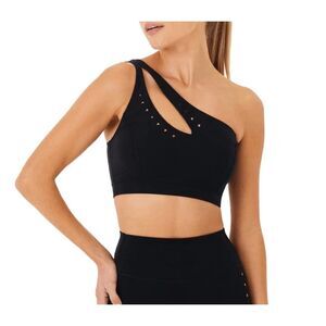 New Gigi C Jacqui One Shoulder Asymmetrical Cutout Bra Crop Top M Black